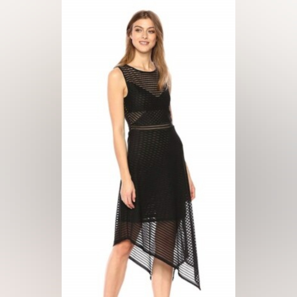 BCBGMaxazria | NWT Leona Asymmetrical Mesh Overlay Dress Black XS